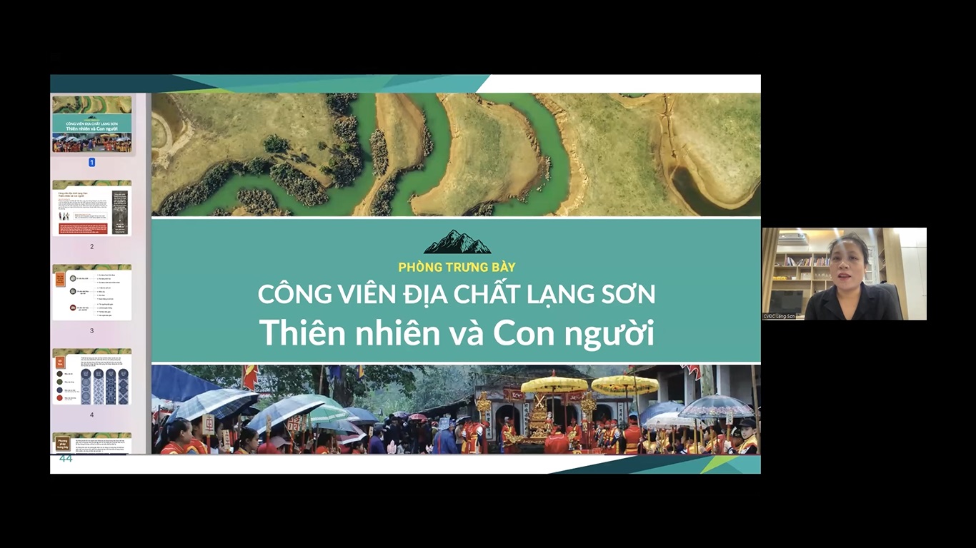 Bà Phạm Thị Hương, Phó Trưởng Ban Quản lý Công viên địa chất Lạng Sơn phát biểu tại Hội nghị
